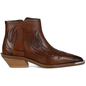 Resim Kahverengi Fermuarlı Nakışlı Kadın Kovboy Bot Biasca 