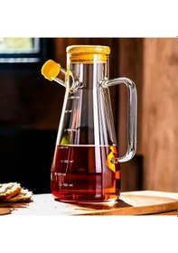 Resim Cam Yağdanlık Şişe 900 ML Bambu Vakumlu Kapak Ahşap Stantlı 