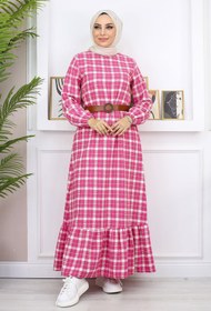 Resim Missvalle Fırfırlı Tesettür Elbise Pembe 19165 