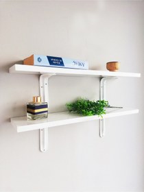 Resim 2'li Metal Beyaz Ayaklı, Beyaz Dekoratif Duvar Rafı Derinlik 14 Cm 