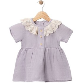 Resim Yaka Dantelli Elbise Lila 