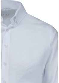 Resim Beyaz Comfort Fit Düğmeli Yaka Uzun Kollu Gömlek Beyaz 