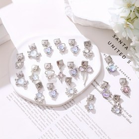 Resim Gümüş Serisi 1 Adet Moda Günlük Kolye Stili, Klasik Trend Kalp Yıldız Ay Okyanus Deniz Kabuğu Çiçek Elmas Element Etkileyici DİY Kreatif Şık Montajlı Bilezlik Aksesuar (Tezgah Üzeri Parça) 