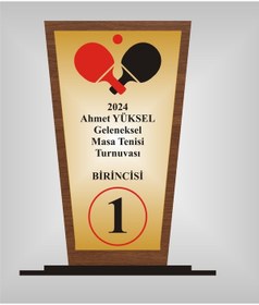 Resim Masa Tenisi Turnuvası Plaketi , Ahşap Mdf Gold Levhaya Baskılı ,kişiye Özel İsim Baskıiı 