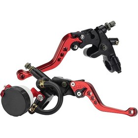 Resim Symbee Motorsiklet Fren Ve Debriyaj Kolu Seti, Hidrolik Ana Silindir Ve Depolama Tankı İle, 7/8 İnç Evrensel Uyumlu, Alüminyum Cnc, Kırmızı 