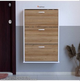 Resim Modilayn Varbi Asma Kapı Önü 72 X 107 X 25, 5 Cm Lik 3 Düşer Kapak 6 Göz Bölmeli Ayakkabılık Beyaz - Meşe 