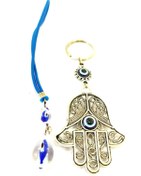 Resim cuaderno Nazar Boncuğu El Yapımı Saydam Damla Cam Dikiz Ayna Süsü+fatıma Eli/hamse Anahtarlık Hediyelik Set 