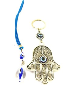 Resim cuaderno Nazar Boncuğu El Yapımı Saydam Damla Cam Dikiz Ayna Süsü+fatıma Eli/hamse Anahtarlık Hediyelik Set 