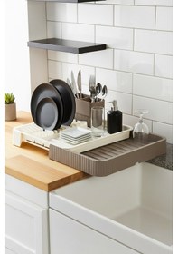 Resim Endy - Sürgülü Açılır Kapanır Bulaşıklık Plastik Sürgülü Bulaşık Sepeti Bej 