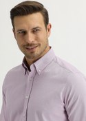 Resim Açık Mor Uzun Kol Slim Fit Oxford Pamuklu Gömlek Kigili