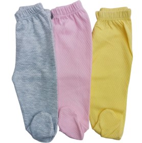 Resim bebedino Bebek Patikli Alt Hava Alır Kumaş Düz Renk (3 Lü Paket Gri-pembe-sarı) 