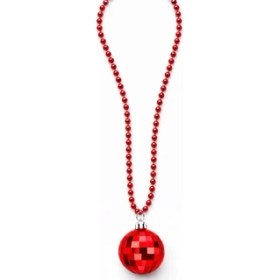Resim Retro Disko Topu Şekilli 80&amp;#39;ler 90&amp;#39;lar Kırmızı Renk Plastik Kolye 