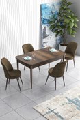 Resim Canisa Han Serisi 70x114 Açılabilir Mdf Mutfak Masası Takımı Barok Desen Masa 4 Kahverengi Sandalye 