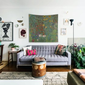 Resim Farm Garden with Sunflowers Duvar Örtüsü - 90 cm x 90 cm 