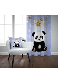 Resim Sevimli Panda Çocuk Odası Tek Kanat Fon Perde 