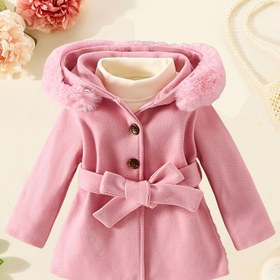 Resim Yeni Sonbahar ve Kış Kız Çocuk Ceketi: Tatlı Moda Uzun Kollu Kapüşonlu Kalınlaştırılmış Tüylü Yaka Çocuk Mont -6 