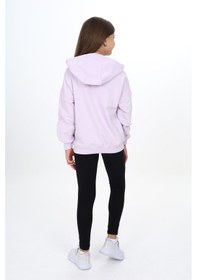 Resim Toontoy Kids Toontoy Kız Çocuk 2'li Takım Baskılı Kapüşonlu Düşük Omuz Sweatshirt & Basic Düz Tayt Lila 