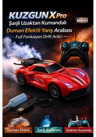 Resim Kuzgun X Pro Kırmızı Şarjlı Uzaktan Kumandalı Duman Efektli Yarış Arabası Full Fonksiyon Drift Aracı 