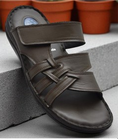 Resim Jel Taban 057 Tam Ortopedik Günlük Hakiki Deri Erkek Terlik İçi Dışı Hakiki Deri Kahverengi 