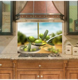 Resim Mutfak Duvar Tezgah Arası Ocak Arkası Sticker Kaplama Zeytinyağı Kaşık 