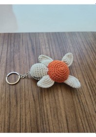 Resim Kaplumbağa Anahtarlık 3 Adet Amigurumi Beyaz - Turuncu 