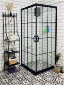 Resim nokta duşakabin 80x80 Teknesiz Siyah Profil Karolaj Desen Kare Duşakabin 