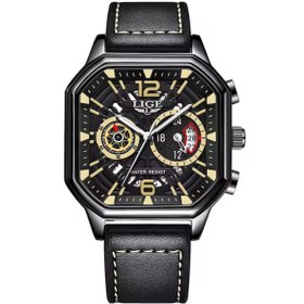 Resim Lige Lüks Deri Kordon Kare Tasarım 3 ATM Su Geçirmez Çok Fonksiyonlu Erkek Kol Saati 