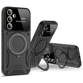 Resim Samsung Galaxy Uyumlu A56 Kılıf Magsafe Halkalı Gold Detaylı Tank Kapak 