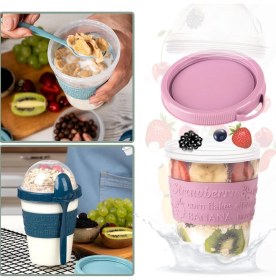 Resim Delixa Renkli Take And Go Kaşıklı Hazneli Meyveli Yoğurt Kabı Piknik Iş Atıştırmalık Diyet Müsli Granola Sü 