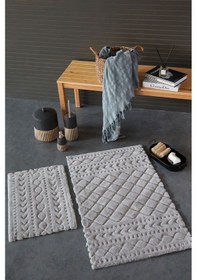 Resim Hcw Aztech Gri %100 Pamuk Viskon 2 Parça Banyo Paspas Seti 40 60+60 100 Cm Gri 