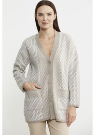 Resim Oversize Cepli Petek Motifli Triko Ceket - Vizon 001 
