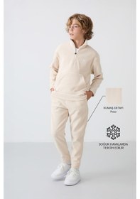 Resim Tommylife Tommy Life Bej Kalın Yumuşak Dokulu Standart Fit Nakışlı Polar Erkek Çocuk Eşofman Takım - 11218 Bej 