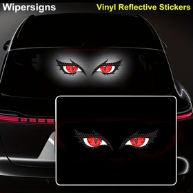 Resim 1 Çift Kötü Gözler Araba Vinil Yansıtıcı Etiket Kamyon SUV Gece Güvenliği Sürüş Uyarı İşaretleri Reflektör Dış Aksesuarlar Yaratıcı Dekorasyon Çıkartmaları Su Geçirmez Kendinden Yapışkanlı Göz Desenli Sticker Hediye 