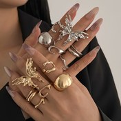 Resim 7 parça/takım moda trendi Avrupa ve Amerikan bohem tatil stili metal geometrik abartılı kelebek kadın yüzüğü, günlük partiler ve tatiller için uygun 