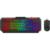 Resim Gamebooster Knight KM-11B Rainbow Aydınlatmalı Kablolu Oyuncu Klavye & Rgb Mouse Set - Siyah 