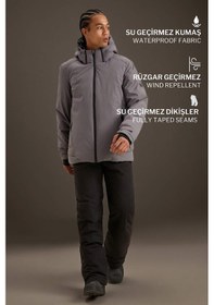 Resim Defacto Defactofit Usb Isıtıcılı Su İtici Rüzgar Geçirmez Kapüşonlu Fermuarlı Kışlık Kayak Montu C7710ax25wngr211 Gri-gr211 
