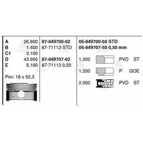 Resim Esse Otomotiv blue 11-14 İ-20 12- Elantra 11- İ-30 07-11 Ceed 08-11 Benzinli 0.50 Segman - 06-849707-50 