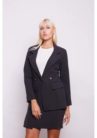 Resim Yakalı Cep Kapaklı Kolları Düğmeli Uzun Kol Blazer Uzun Düğmeli Kumaş Ceket-antrasit Antrasit 