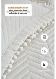 Resim Evlen Home Ponponlu %100 Pamuk Tek Kişilik Günlük Yatak Örtüsü Pike Takımı Seti Krem / Kırık Beyaz 