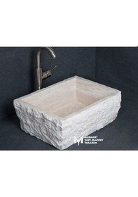 Resim Traverten Dışı Patlatma Derin Kare Lavabo 