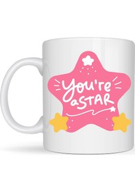 Resim You Re A Star "sen Yıldızsın" Yazılı Porselen Kupa Model 154 Motivasyon Temalı, Özel Tasarım Kahve & Çay Kupası Diğer 