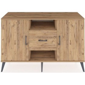 Resim Kronos Konsol 3 Raflı Tek Çekmeceli 2 Kapaklı 132x59x83 Çam-çam/çam Çam/çam 