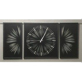 Resim Çerçeveli Üçlü Kanvas Tablo Saat Ince Çizgili 