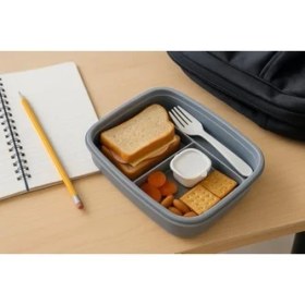 Resim Store Sızdırmaz Lunch Box – 3 Bölmeli Yemek Kabı | Öğle Yemeği Kutusu | Saklama Kabı | Bpa Içermez (Gri) 