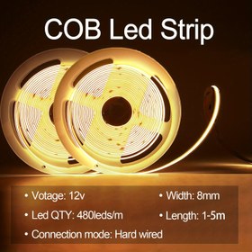Resim Esnek COB LED Şerit Işıklar, 12V Yüksek Parlaklık (40W), Doğal/Sıcak/Soğuk Beyaz - 1m-5m Rulo DIY Ev Dekoru, Mutfak, Garaj, TV Duvarları ve Neon Projeleri için 