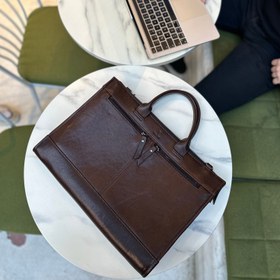 Resim Deri Briefcase Evrak Çantası - Kahve 