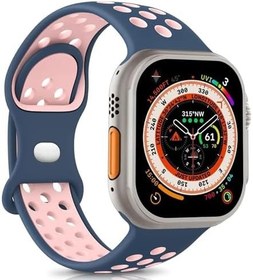 Resim Microsonic Apple Watch Series 5 40mm için Kordon Rainbow Band Lacivert Pembe [Watch Series 5 40mm ile Uyumlu Kordon - Lacivert Pembe] 