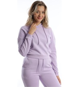Resim Kadın Kapüşonlu 3 İplik Şardonlu Sweat Lila 
