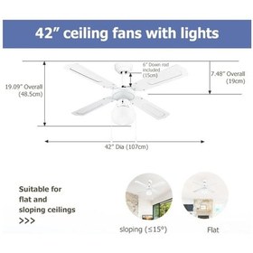 Resim Dlc Poyraz Bakır Motor Lambalı 4 Kanatlı 107cm Tavan Vantilatörü Beyaz 