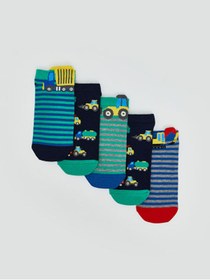 Resim LC Waikiki Timeless Clothing & Zamansız Seçimler İşlemeli Erkek Çocuk Patik Çorap 5'li 